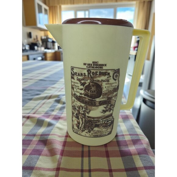 Vtg Plastic Pitcher w Brown Plastic Lid Retro Sears, Roebuck & Co. - Picture 1 of 11